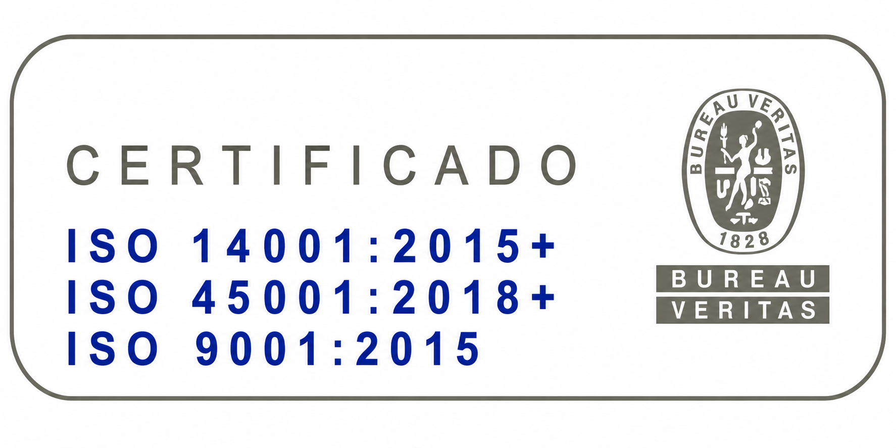 Certificado Bureau Veritas — ISO 9001:2015, ISO 14001:2015, ISO 45001:2018